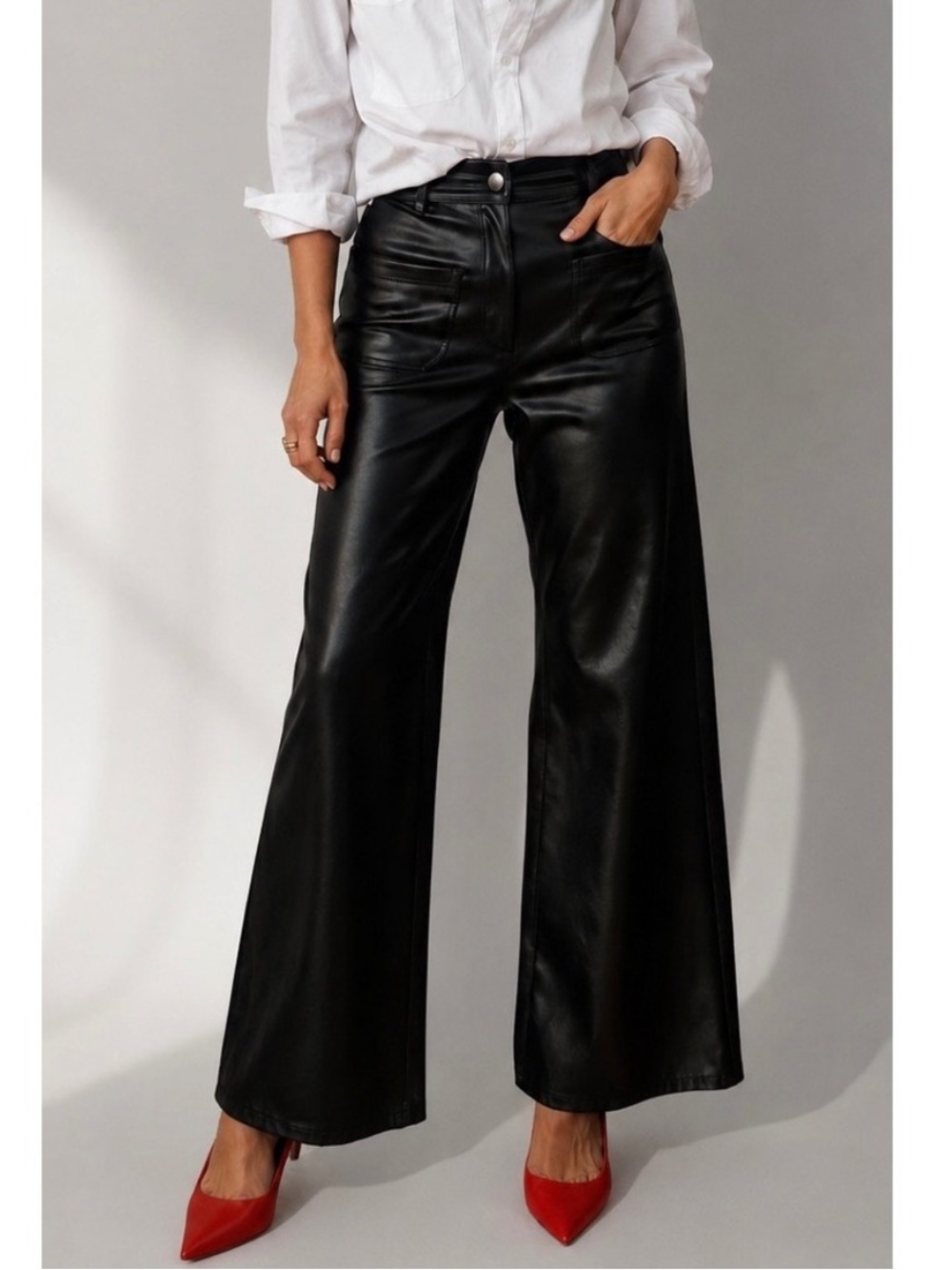 AE Super High Rise Flare Black Vegan Leather Pants Formal Preppy Women's Sz 10